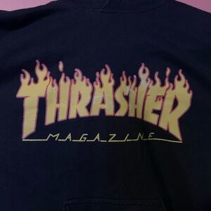 Vintage Thrasher Magazine Flaming Sword Logo Hoodie SMALL Black Flames